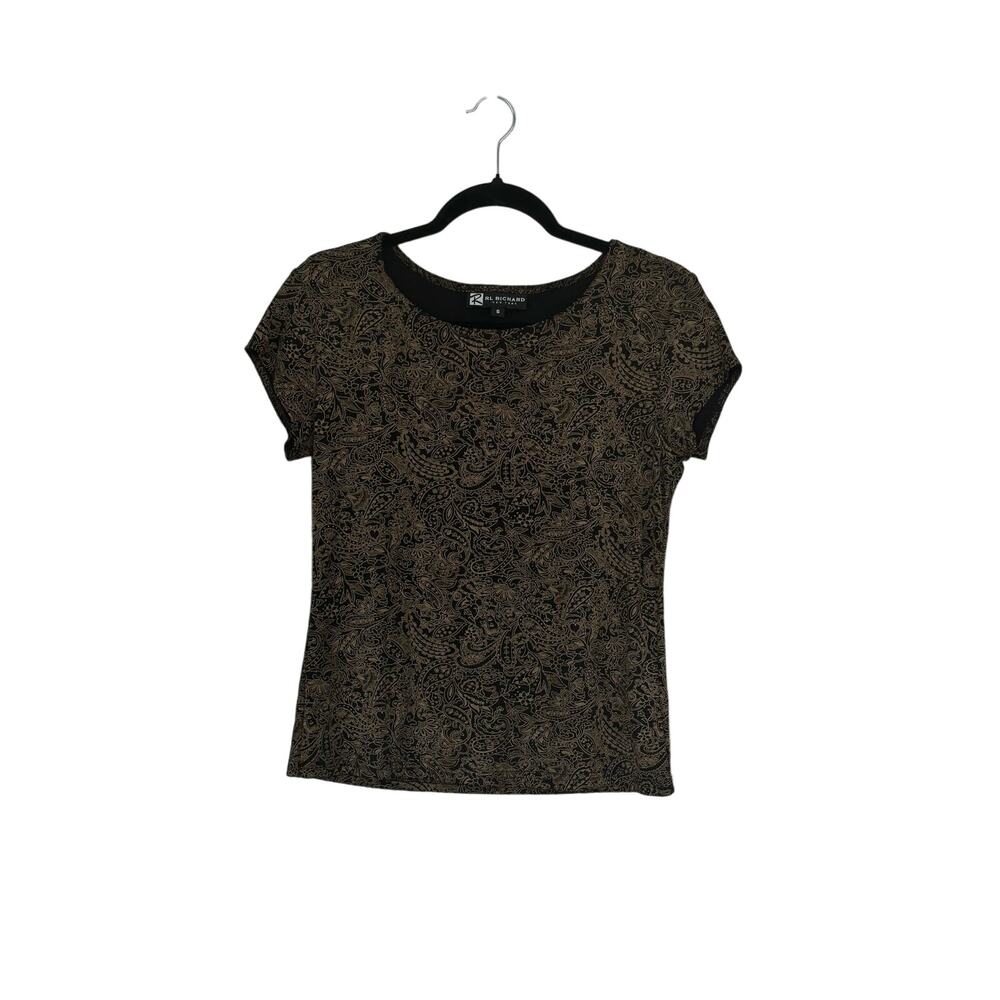 RL Richard Black and Gold Paisley Print Blouse S